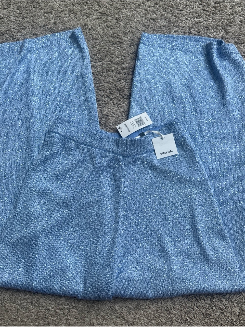 SIMKHAI Blue Sparkle Knit Wide-Leg Pants